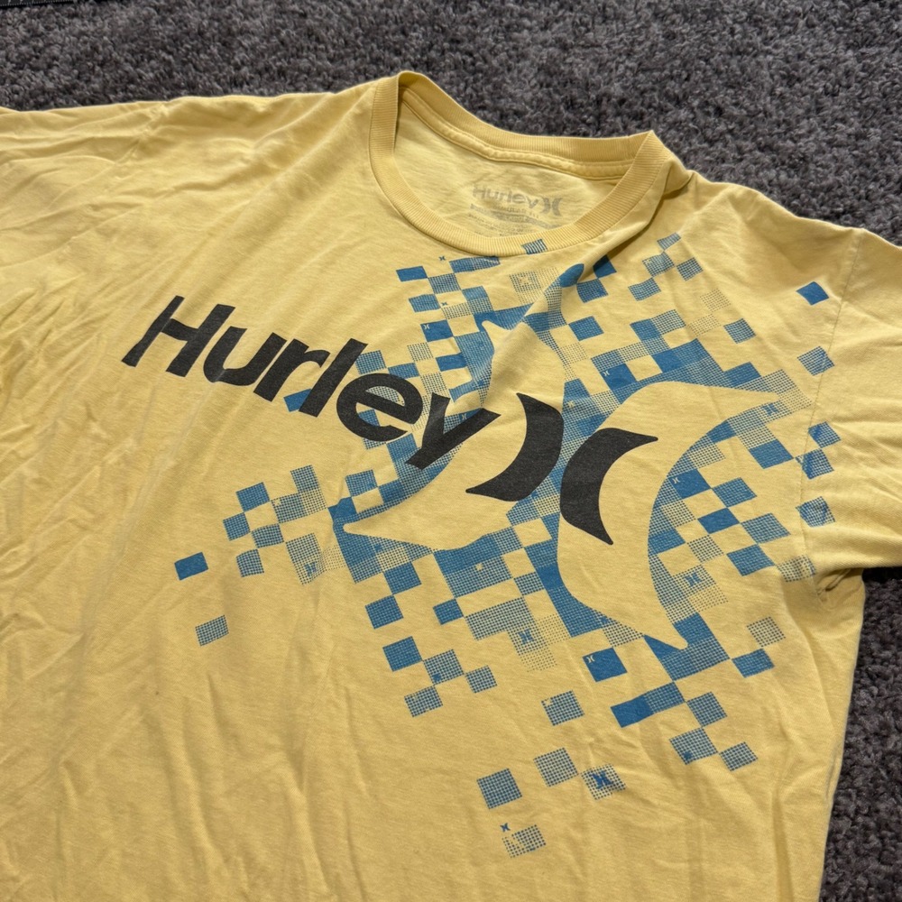 Surf Hurley Graphic T Shirt Mens Yellow Excellent Pixel Logo Tee Large